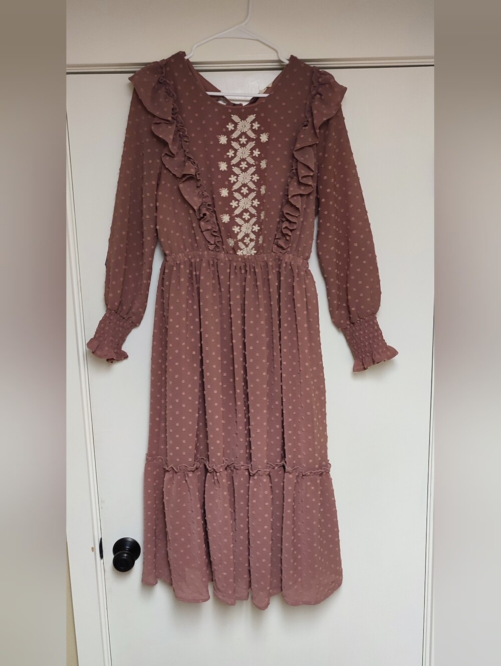 Dusty Rose Ruffled Swiss Dot Dress Size L